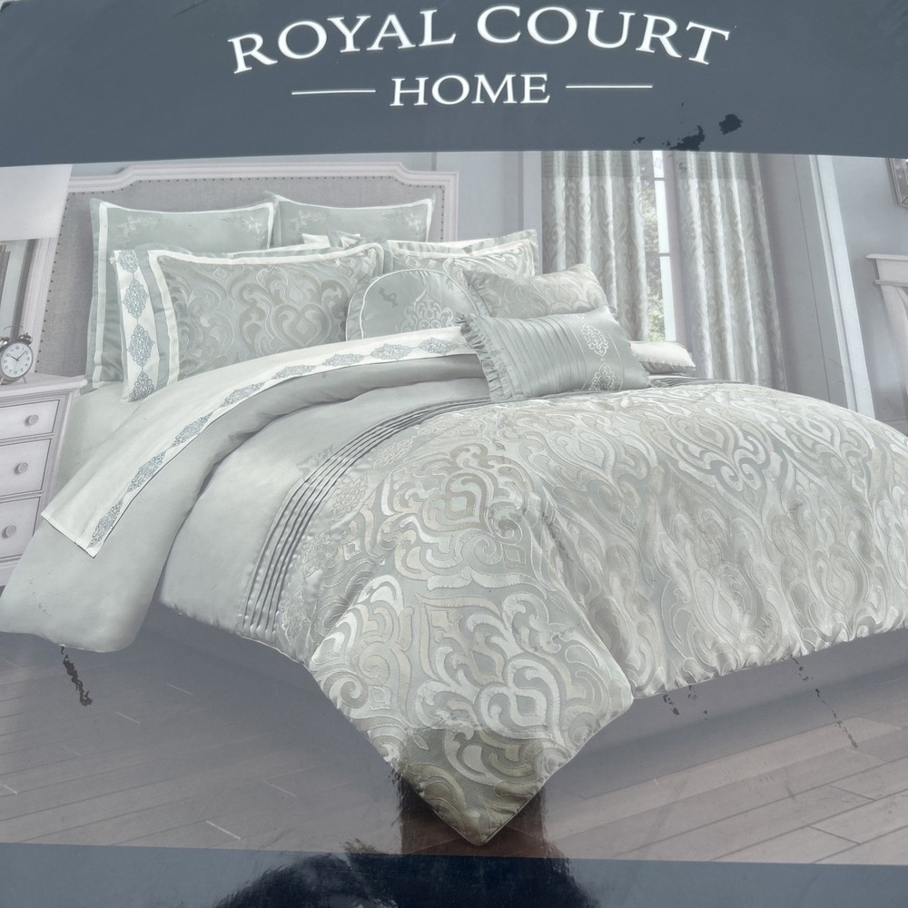 Royal Court Calmfield Aqua Full Queen 3Pc Comforter Set Damask NEW